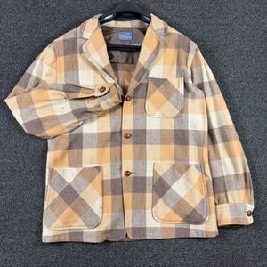 Vintage Pendleton Mens Wool Plaid Chore Jacket Brown Tan Button Up Coat‎ Size M